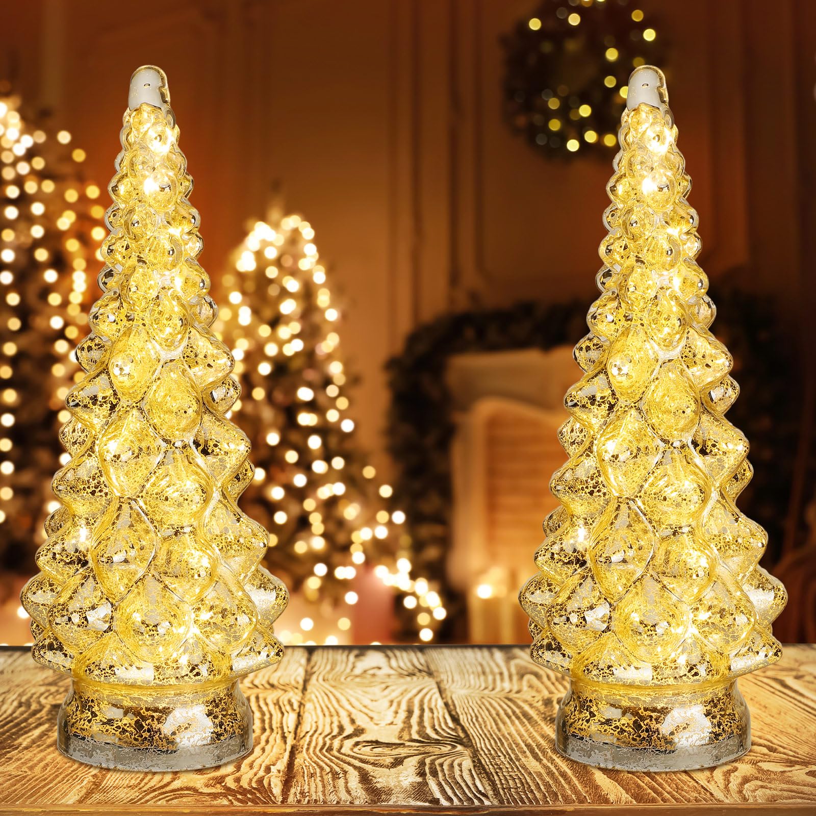 新品ラスト1‼️LEDライト付きグリッタークリスマスツリー2個セット Amazon.co.jp: Baquler 2個 12.6インチ ライト付きガラス クリスマス